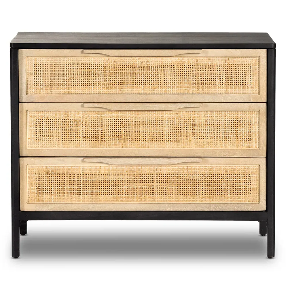 Rhian 3 Drawer Nightstand - Black, Mango Wood