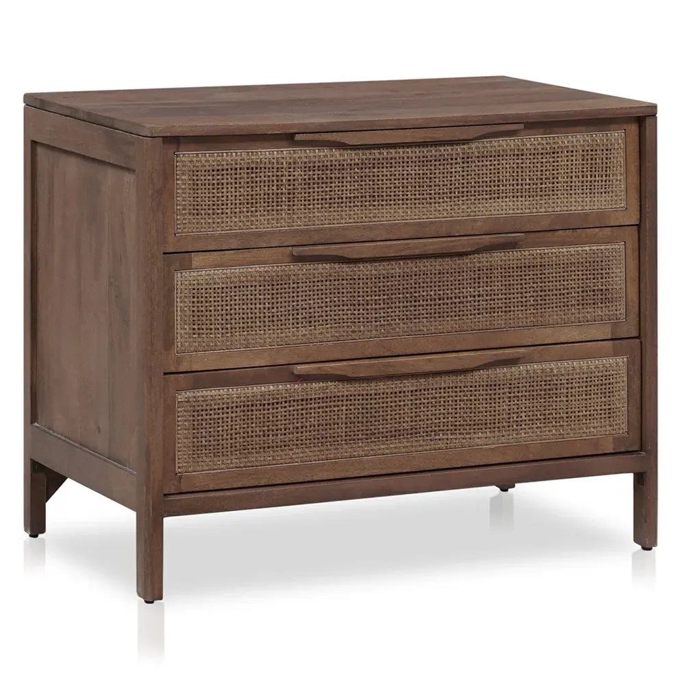 Rhian 3 Drawer Nightstand - Brown, Mango Wood