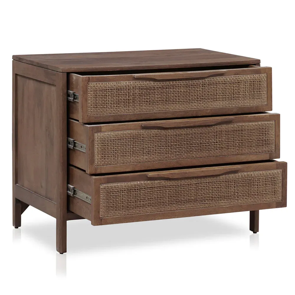 Rhian 3 Drawer Nightstand - Brown, Mango Wood