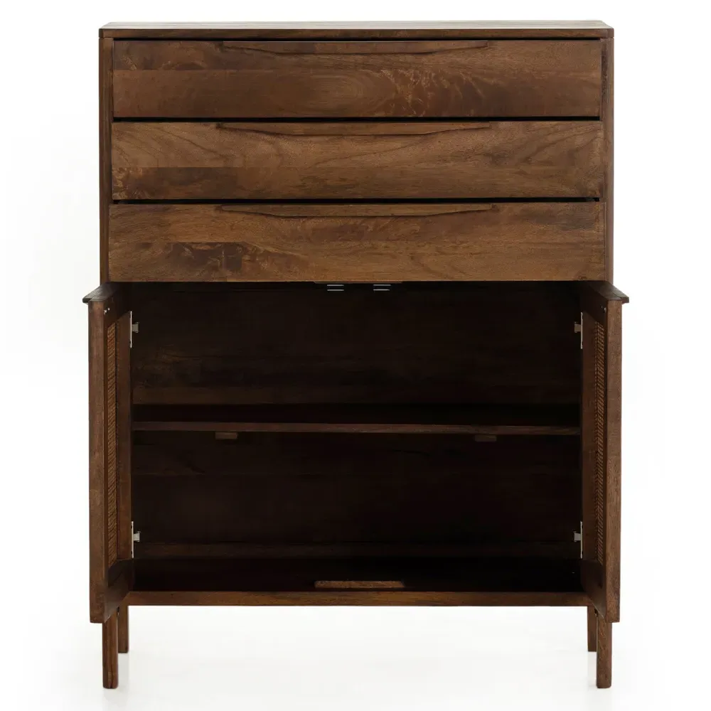 Rhian 3 Drawer Tall Chest Dresser - Brown, Mango Wood