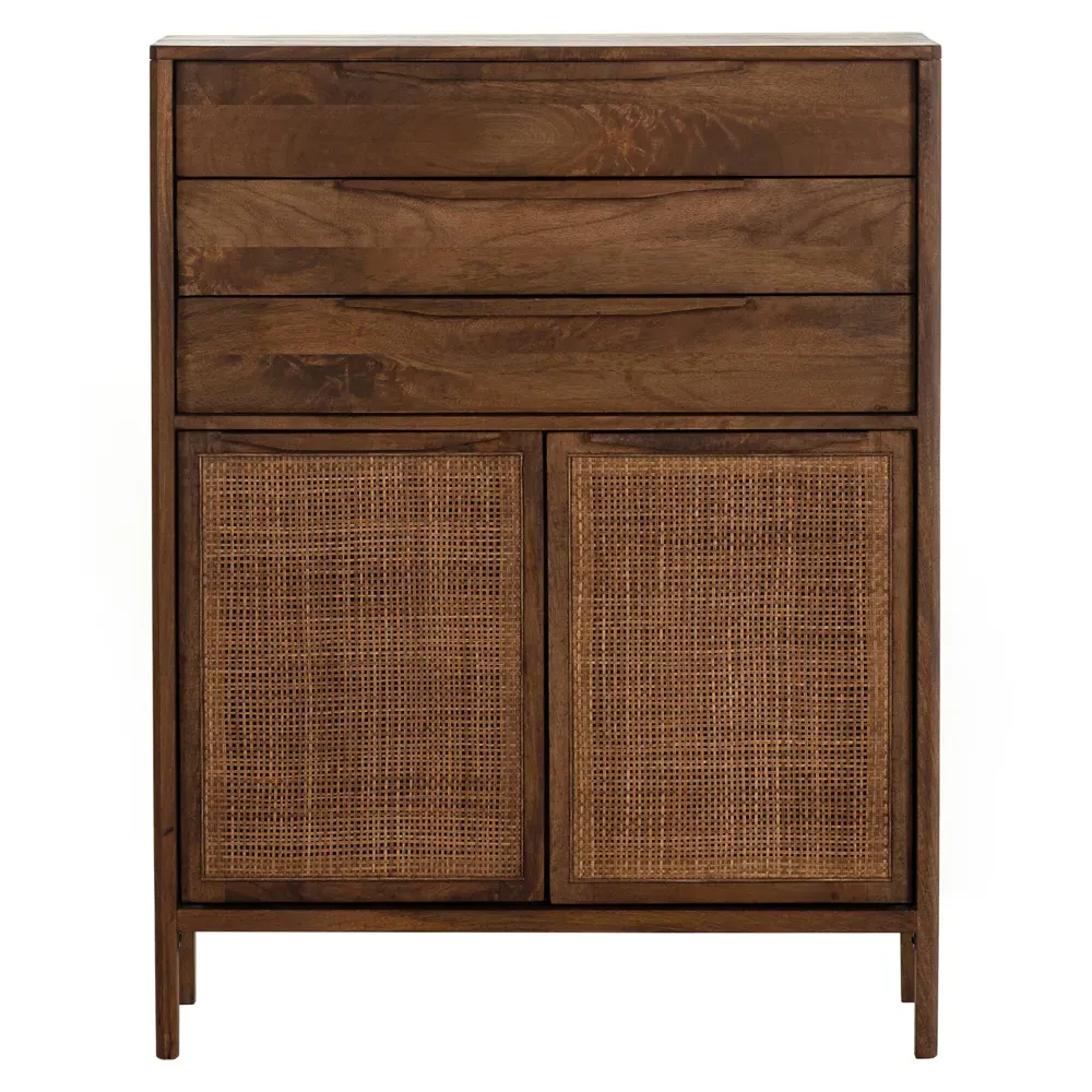 Rhian 3 Drawer Tall Chest Dresser - Brown, Mango Wood
