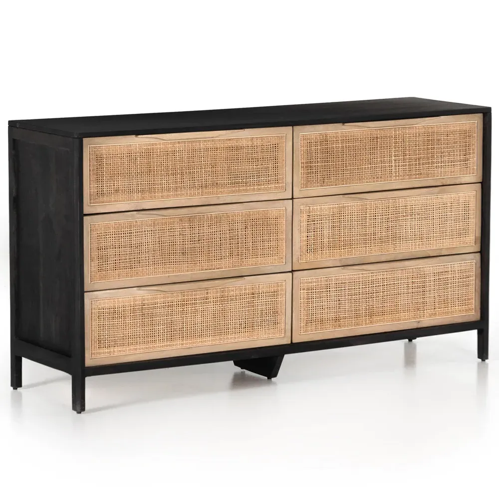Rhian 6 Drawer Double Dresser - Black Wash, Mango Wood