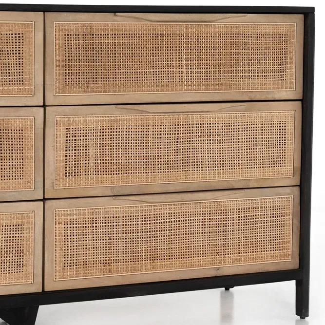 Rhian 6 Drawer Double Dresser - Black Wash, Mango Wood