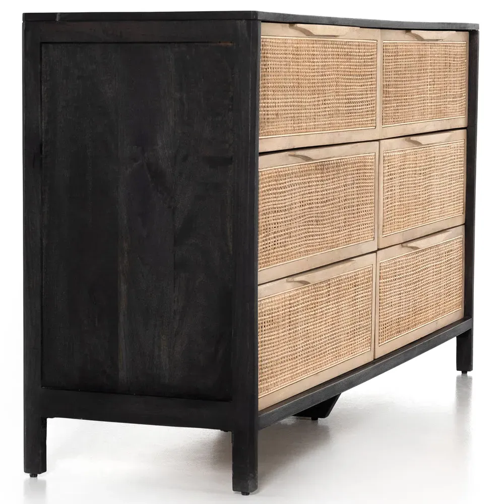 Rhian 6 Drawer Double Dresser - Black Wash, Mango Wood