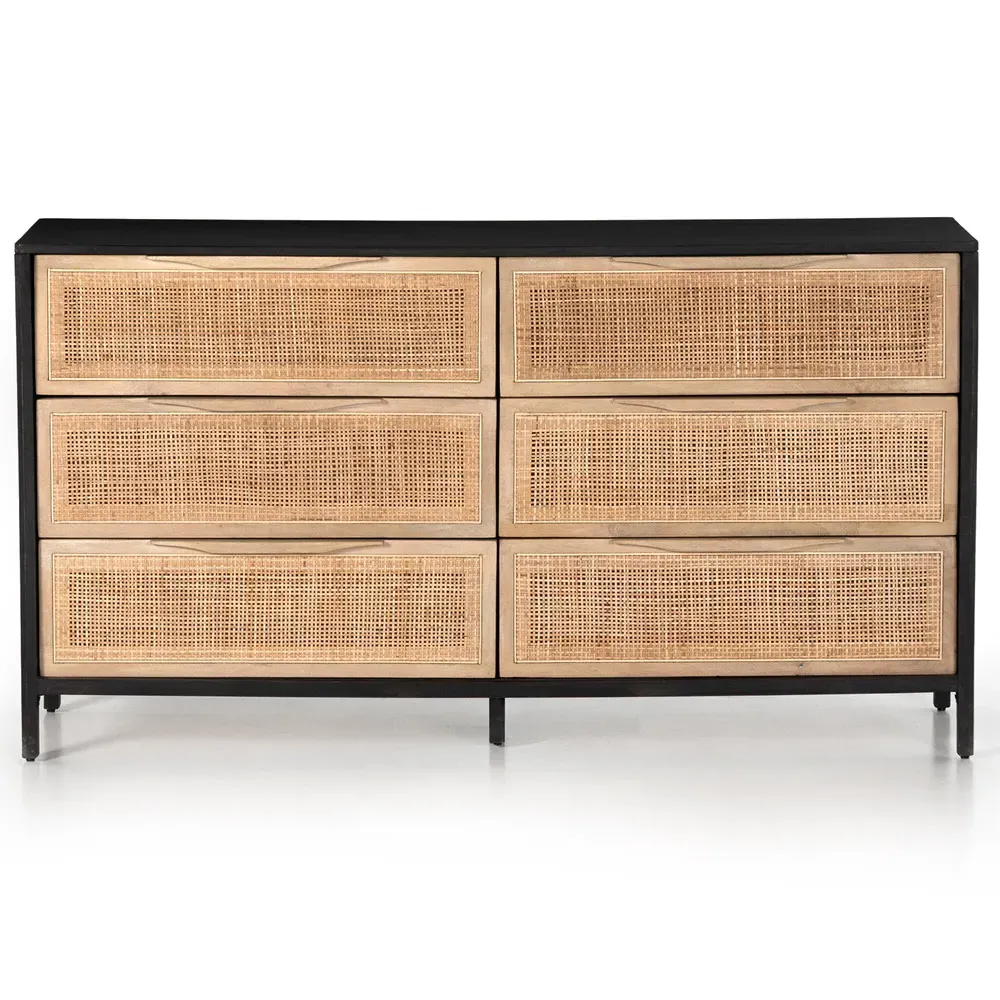 Rhian 6 Drawer Double Dresser - Black Wash, Mango Wood