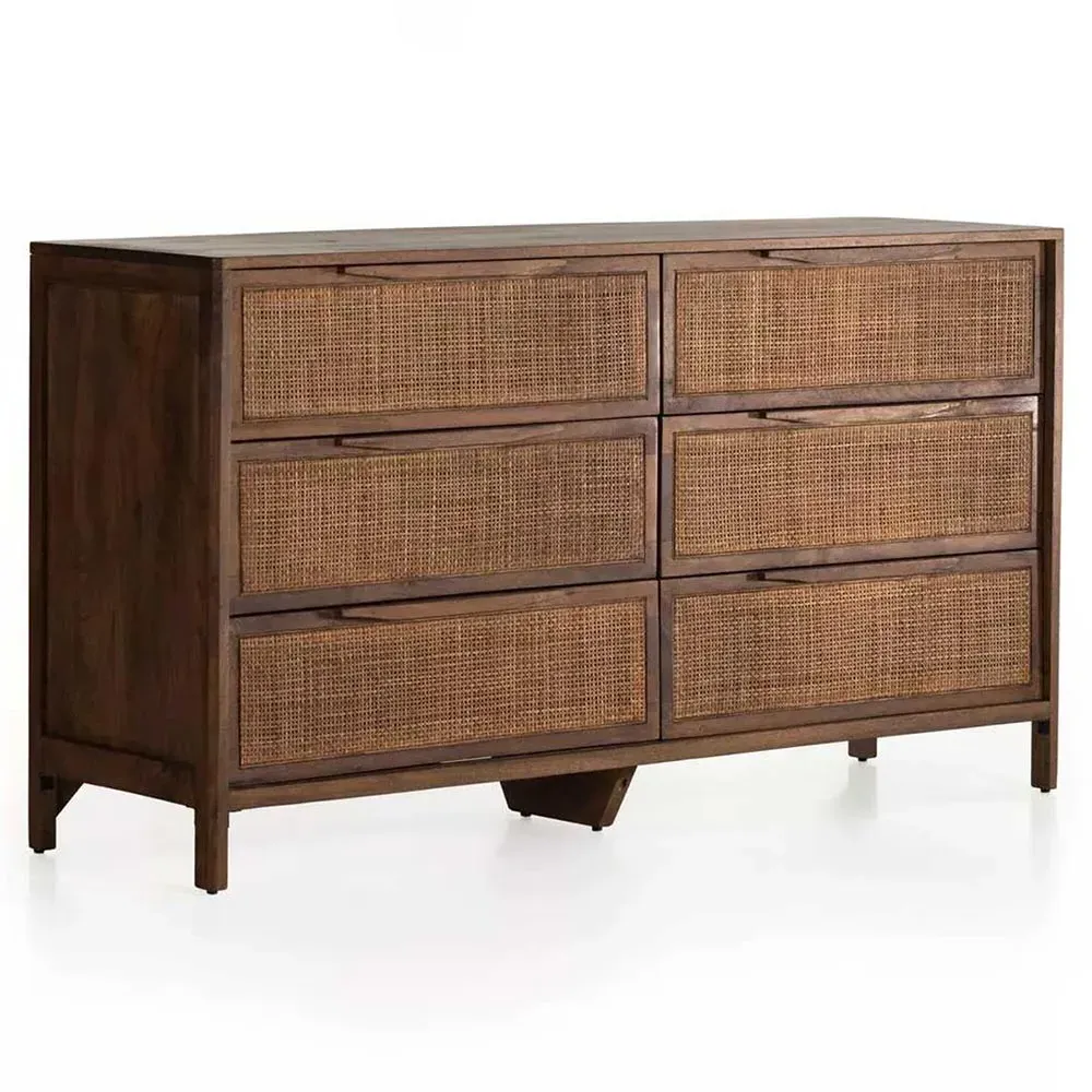 Rhian 6 Drawer Double Dresser - Brown Wash, Mango Wood