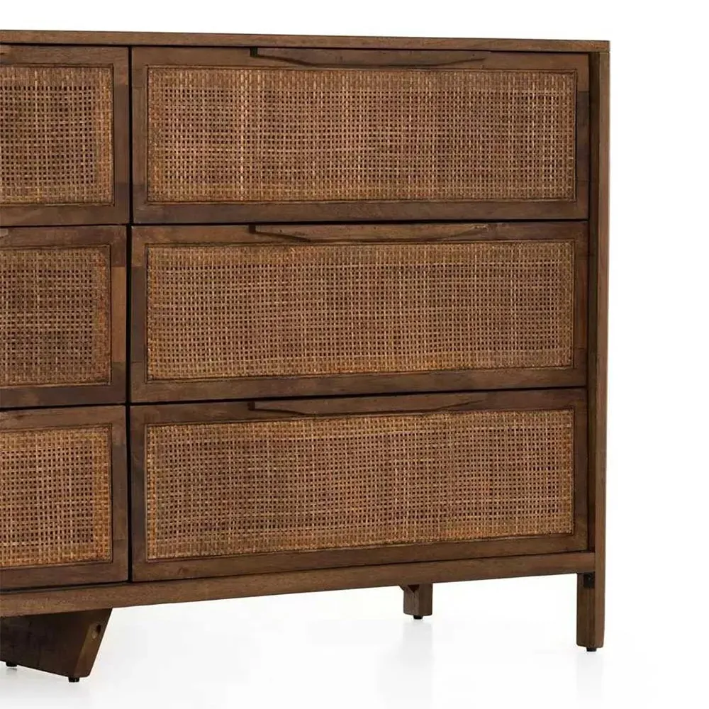 Rhian 6 Drawer Double Dresser - Brown Wash, Mango Wood