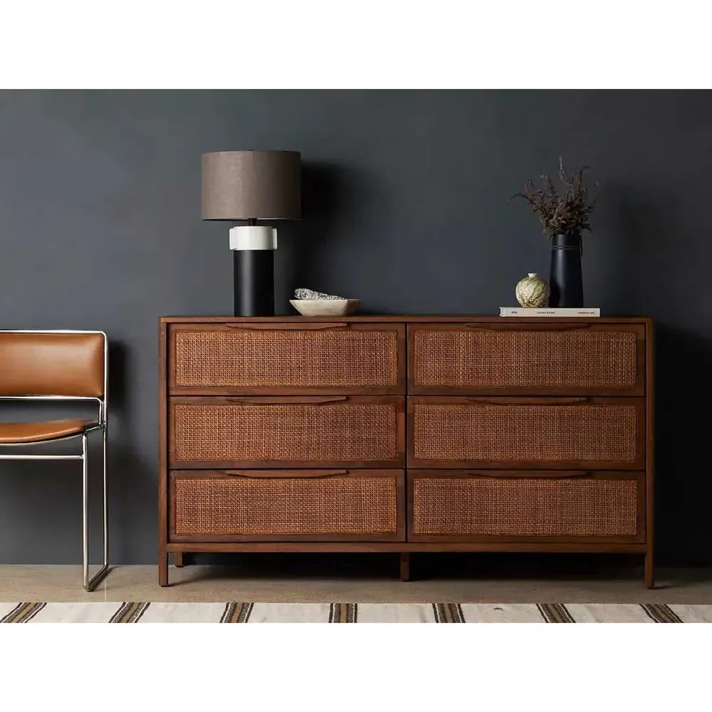 Rhian 6 Drawer Double Dresser - Brown Wash, Mango Wood