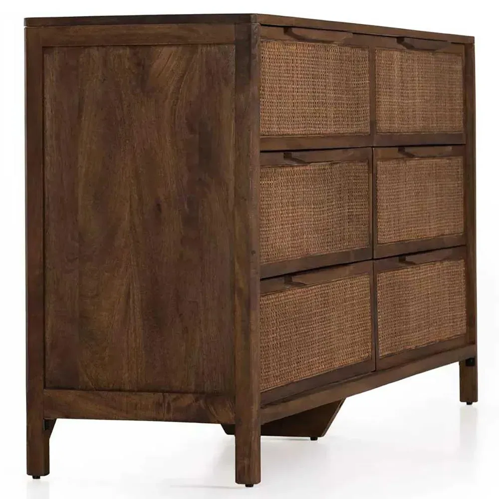 Rhian 6 Drawer Double Dresser - Brown Wash, Mango Wood