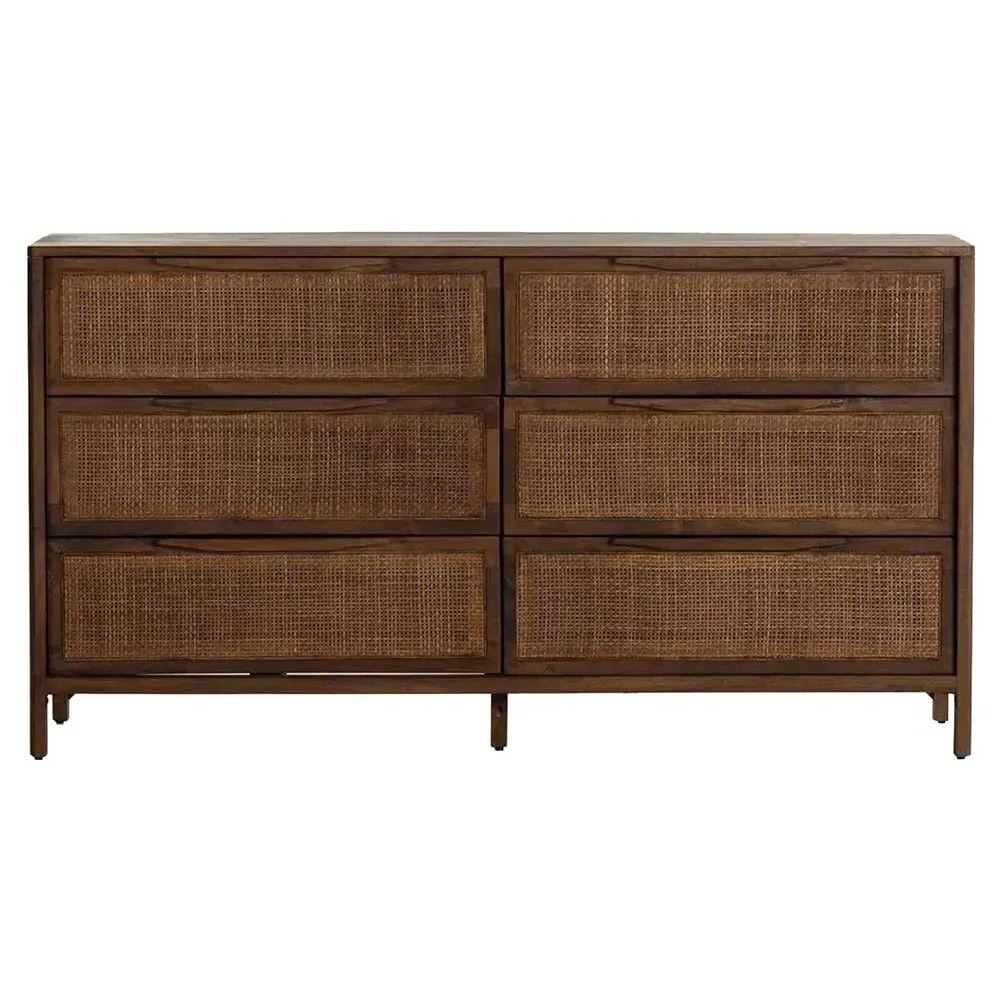 Rhian 6 Drawer Double Dresser - Brown Wash, Mango Wood
