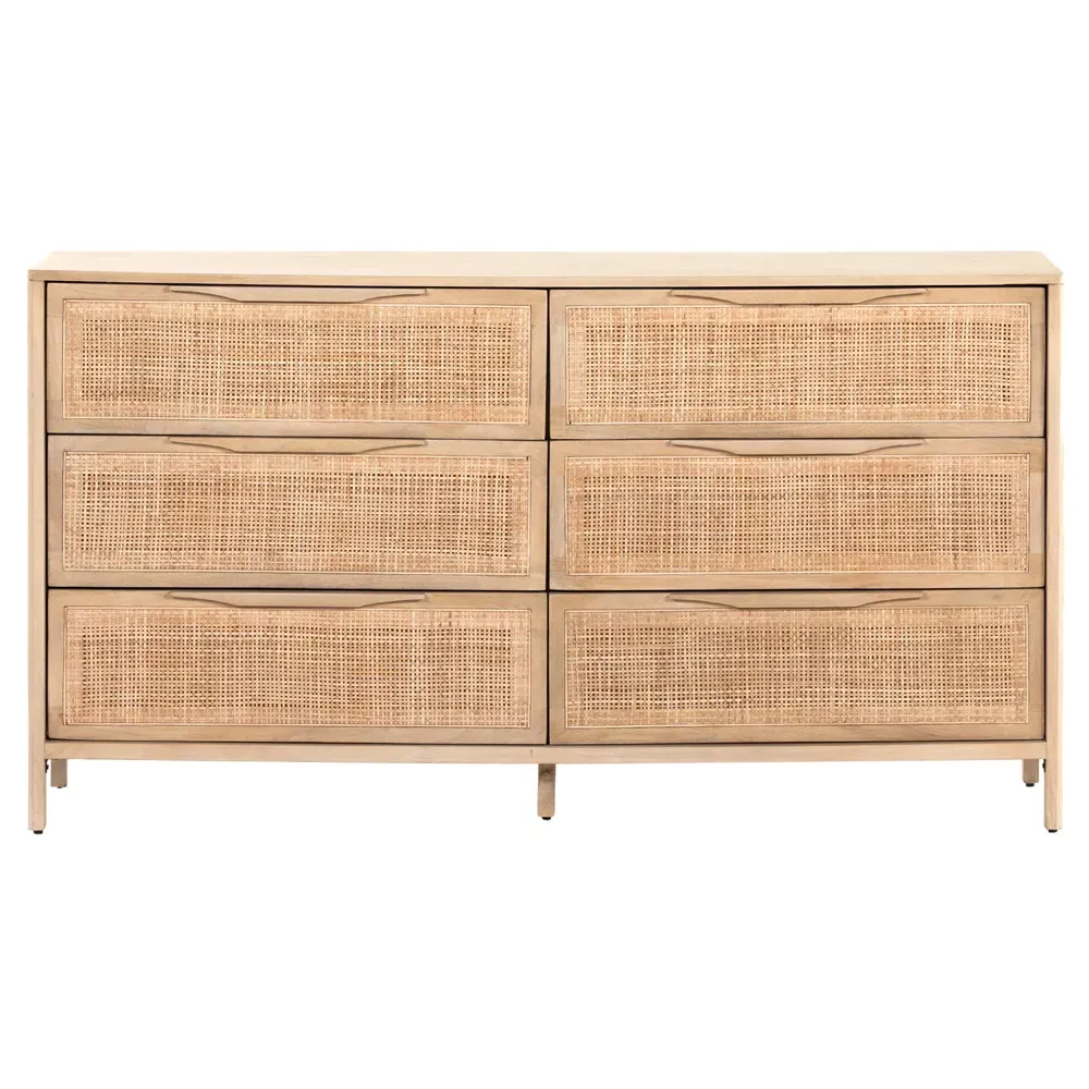 Rhian 6 Drawer Double Dresser - Natural, Mango Wood