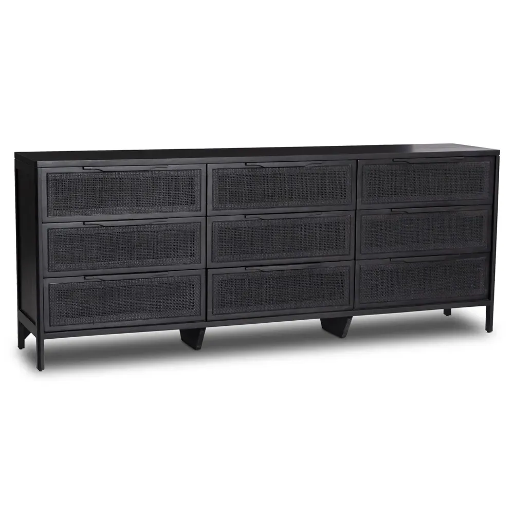 Rhian 9 Drawer Dresser - Black, Mango Wood