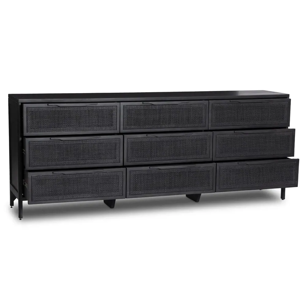 Rhian 9 Drawer Dresser - Black, Mango Wood