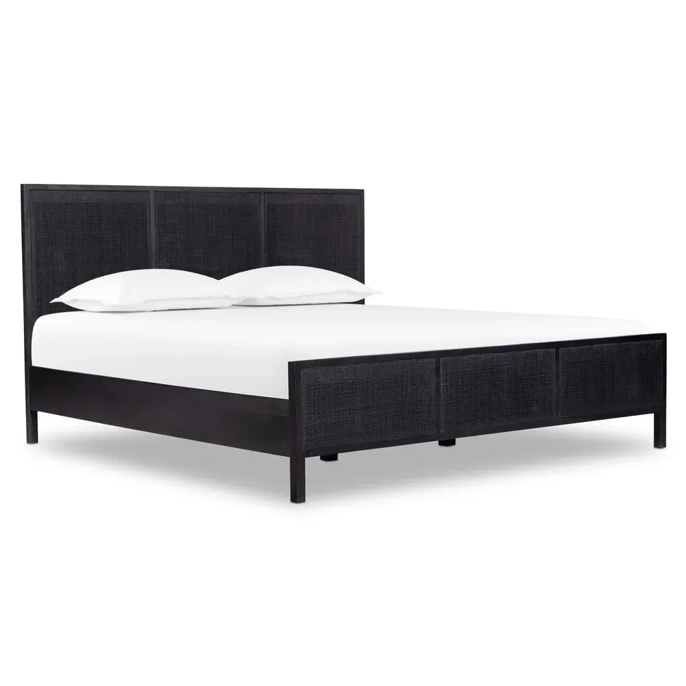 Rhian King Size Bed Frame - Black Wash, Mango Wood