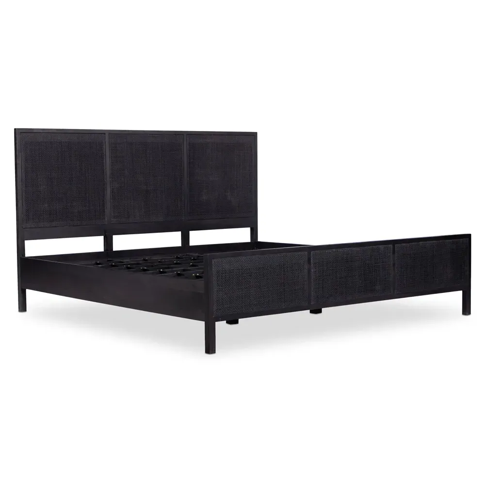 Rhian King Size Bed Frame - Black Wash, Mango Wood