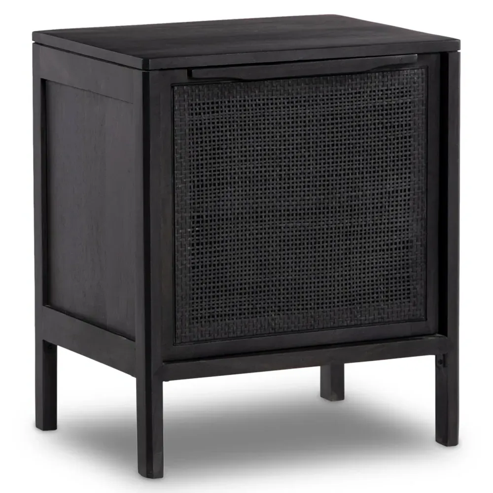 Rhian Left Facing Nightstand with Removable Shelf - Black, Mango Wood