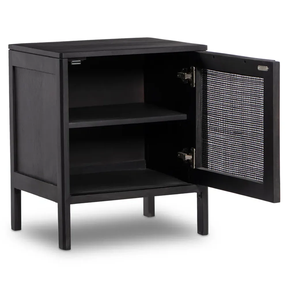 Rhian Left Facing Nightstand with Removable Shelf - Black, Mango Wood