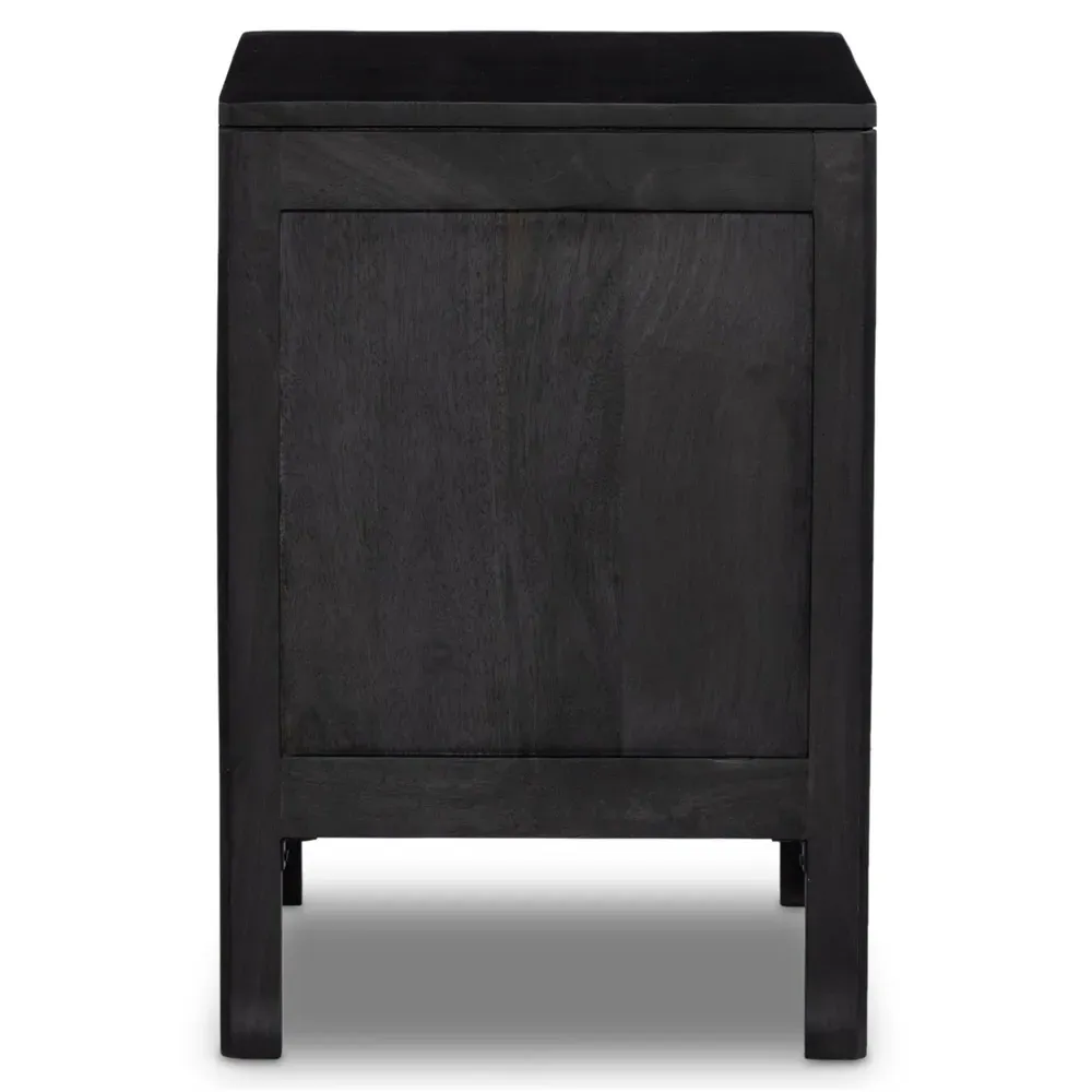 Rhian Left Facing Nightstand with Removable Shelf - Black, Mango Wood
