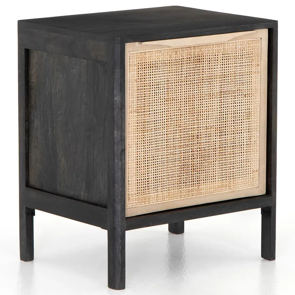 Rhian Left Facing Nightstand with Removable Shelf - Black Wash, Mango Wood