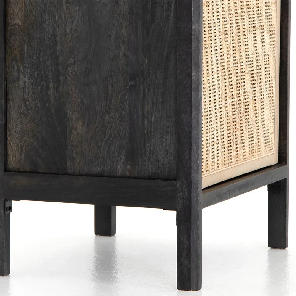 Rhian Left Facing Nightstand with Removable Shelf - Black Wash, Mango Wood