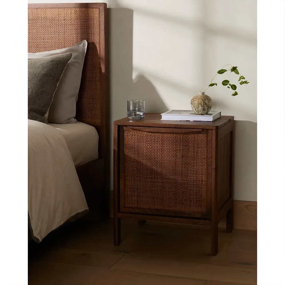 Rhian Left Facing Nightstand with Removable Shelf - Brown Wash, Mango Wood