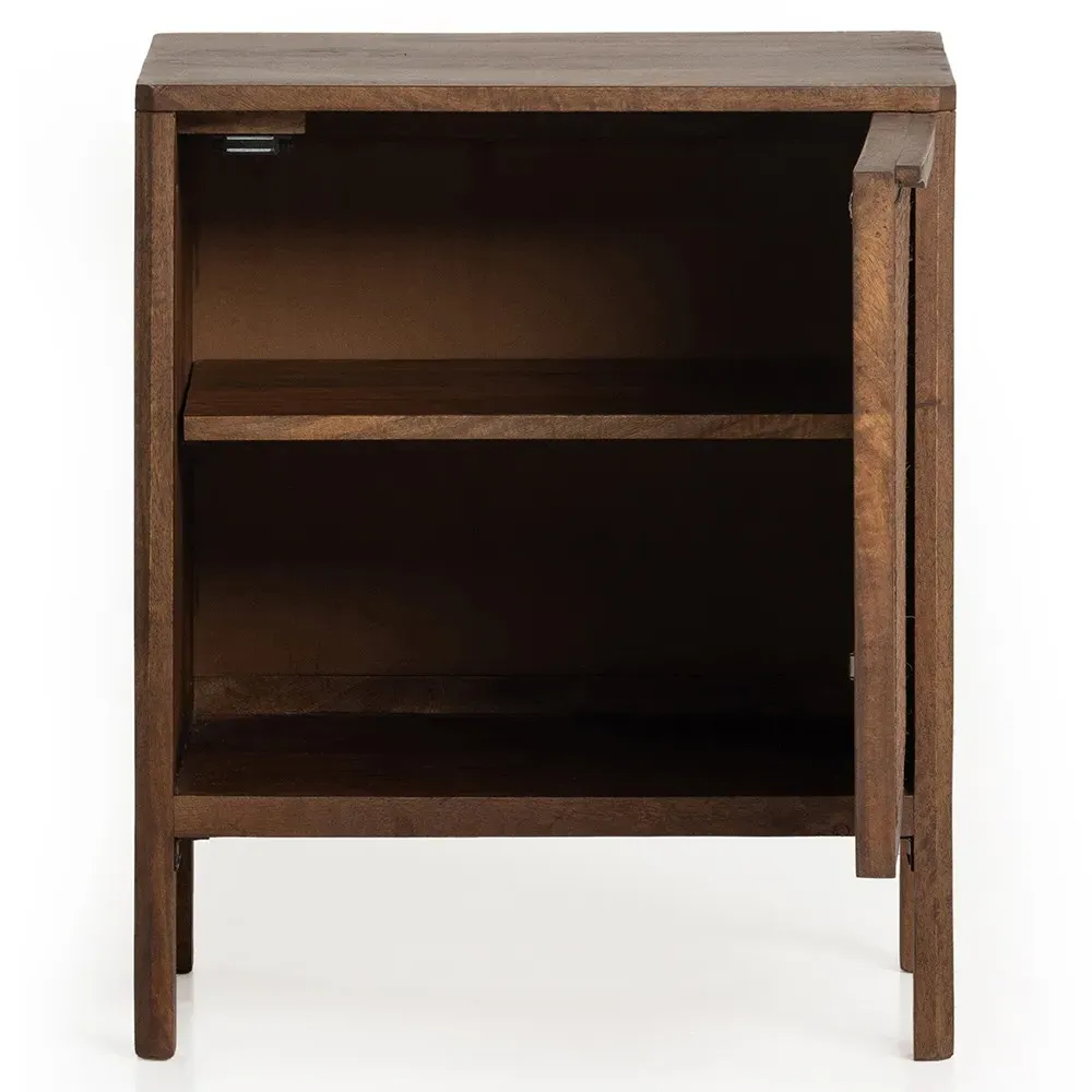 Rhian Left Facing Nightstand with Removable Shelf - Brown Wash, Mango Wood