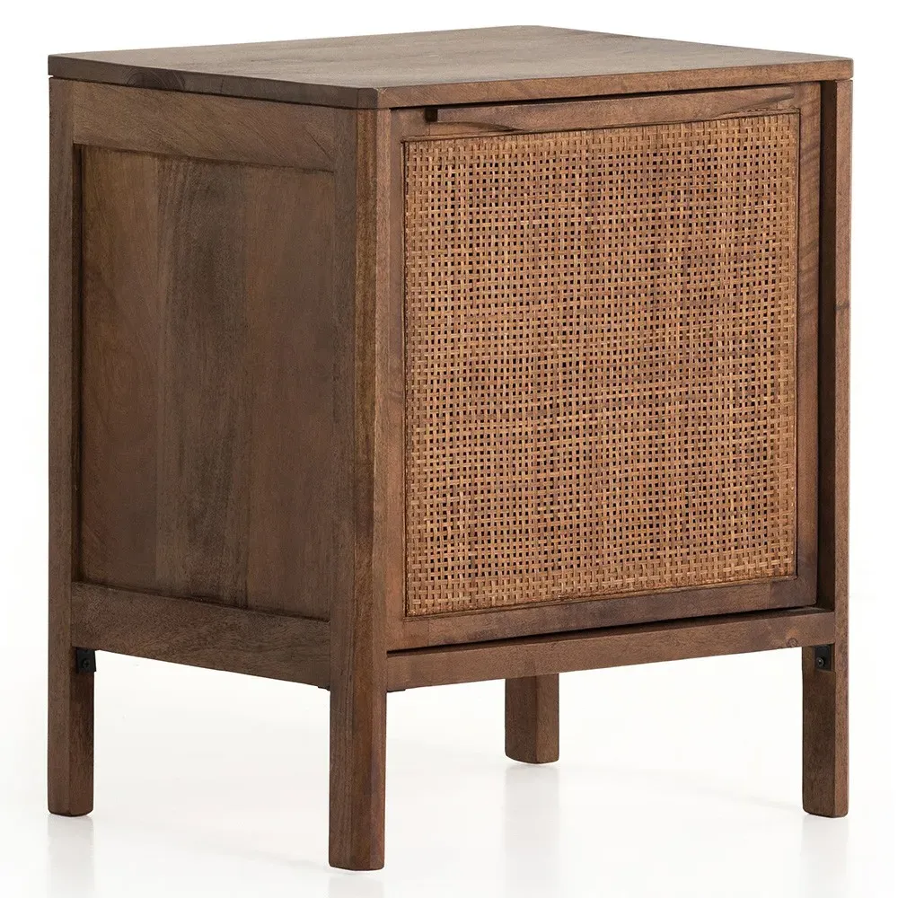 Rhian Left Facing Nightstand with Removable Shelf - Brown Wash, Mango Wood