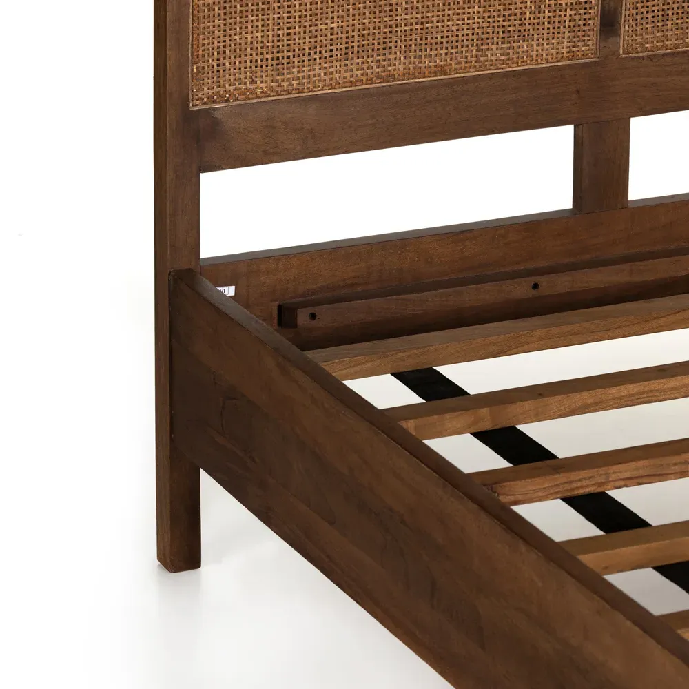 Rhian Queen Size Bed Frame - Dark Brown Wash, Mango Wood