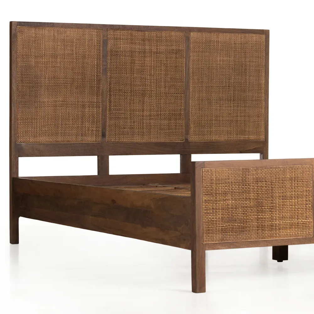 Rhian Queen Size Bed Frame - Dark Brown Wash, Mango Wood