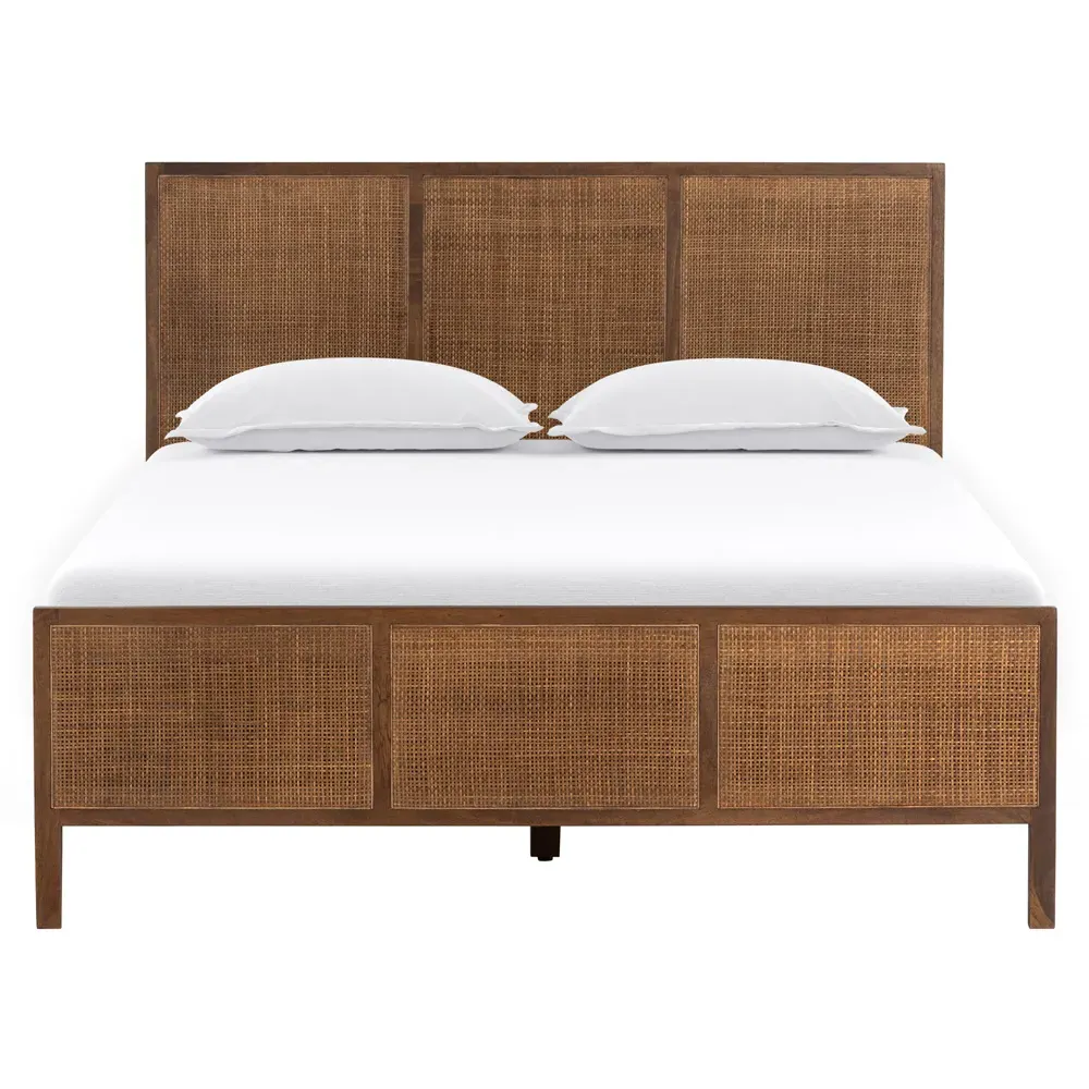Rhian Queen Size Bed Frame - Dark Brown Wash, Mango Wood