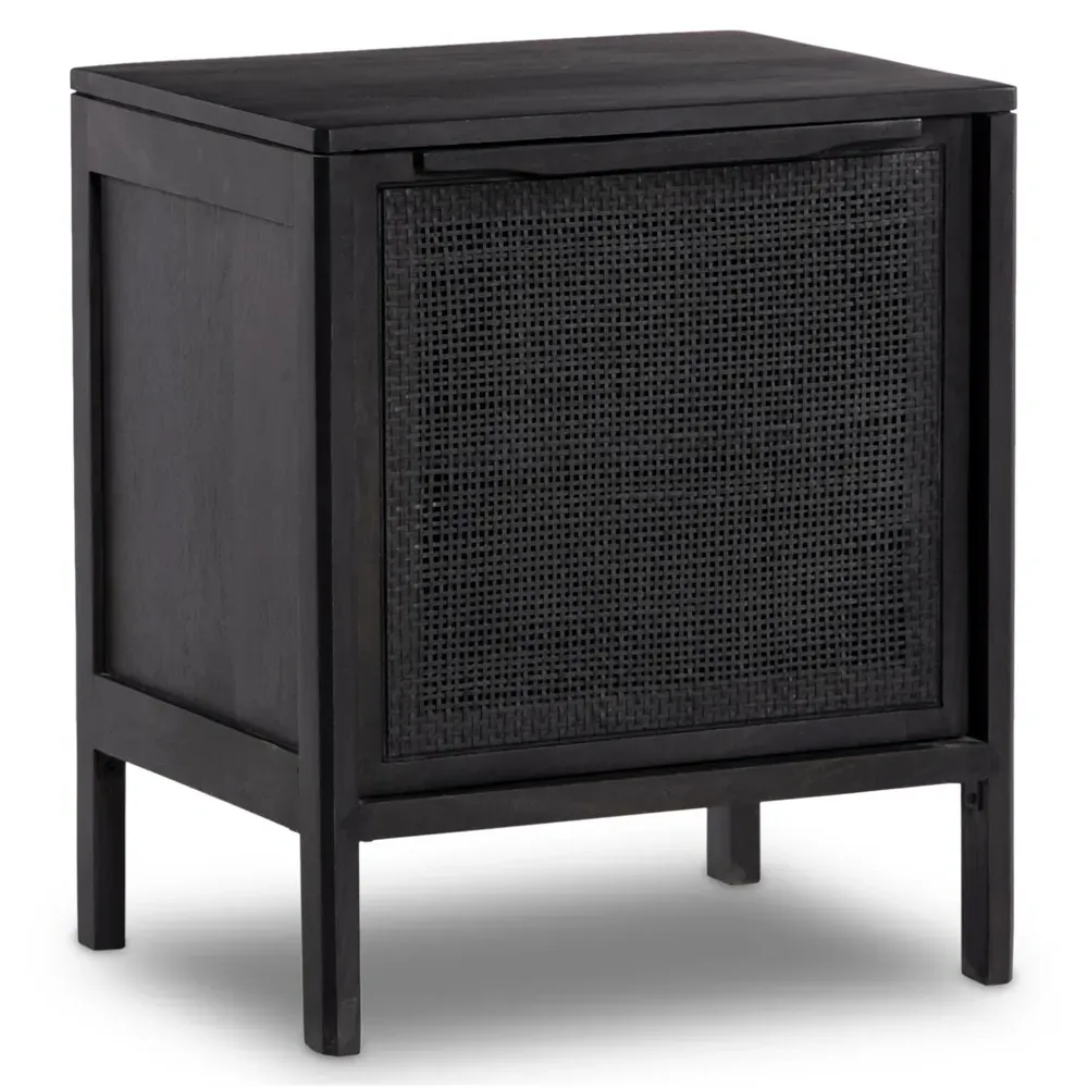 Rhian Right Facing Nightstand with Removable Shelf - Black, Mango Wood