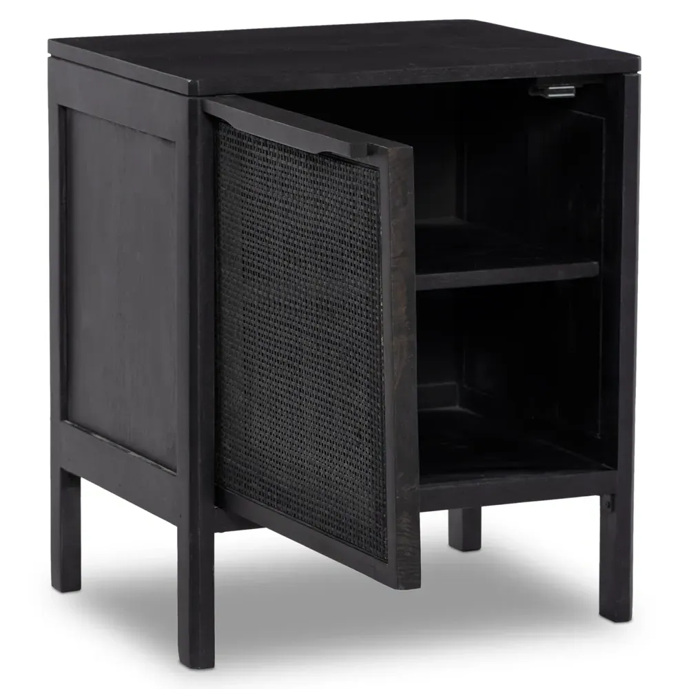 Rhian Right Facing Nightstand with Removable Shelf - Black, Mango Wood