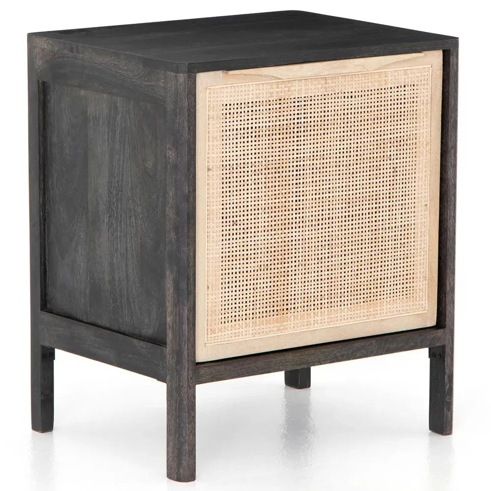 Rhian Right Facing Nightstand with Removable Shelf - Black Wash, Mango Wood