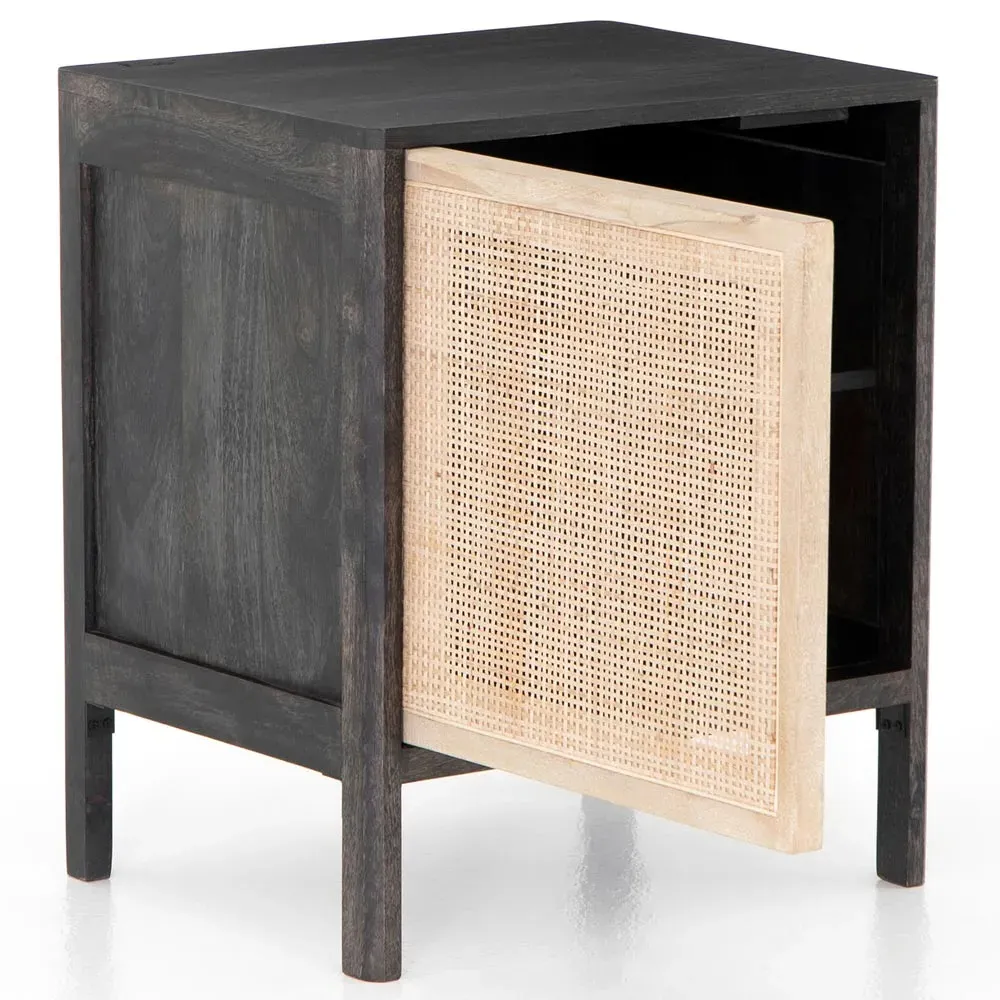 Rhian Right Facing Nightstand with Removable Shelf - Black Wash, Mango Wood