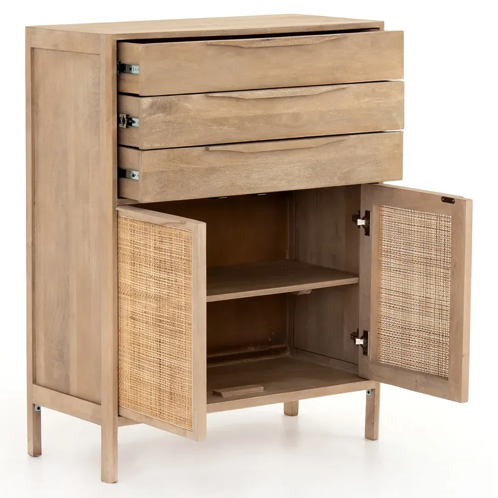 Rhian Tall Chest Dresser with Removable Shelf - Natural, Mango Wood