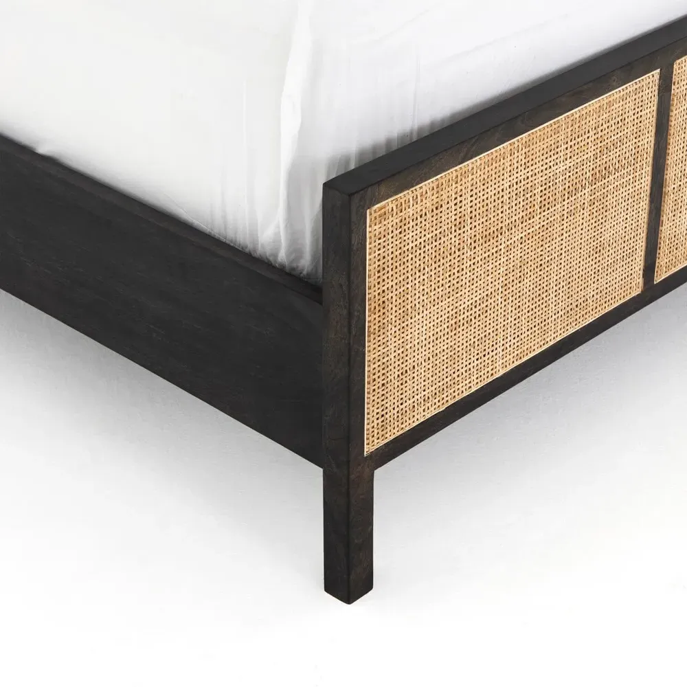 Rhian Twin Size Bed Frame - Black Wash, Mango Wood