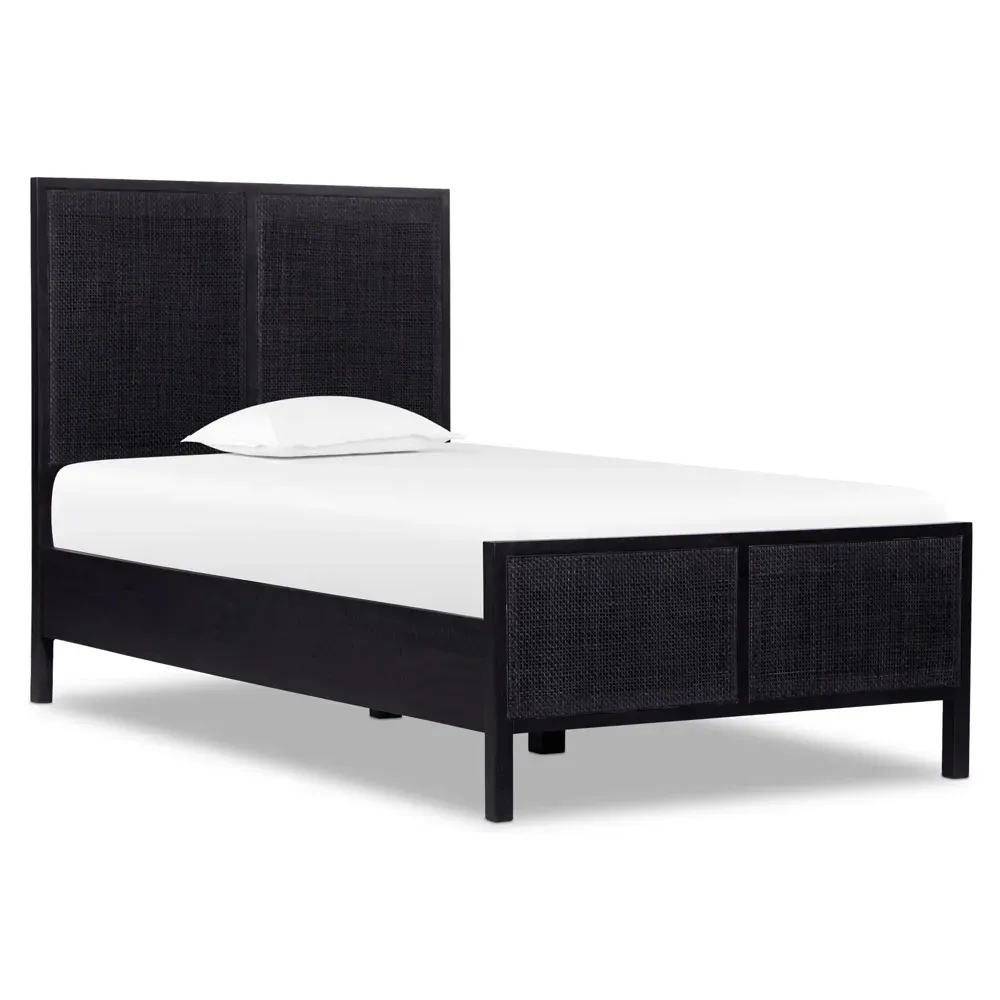 Rhian Twin Size Bed Frame - Black Wash, Mango Wood