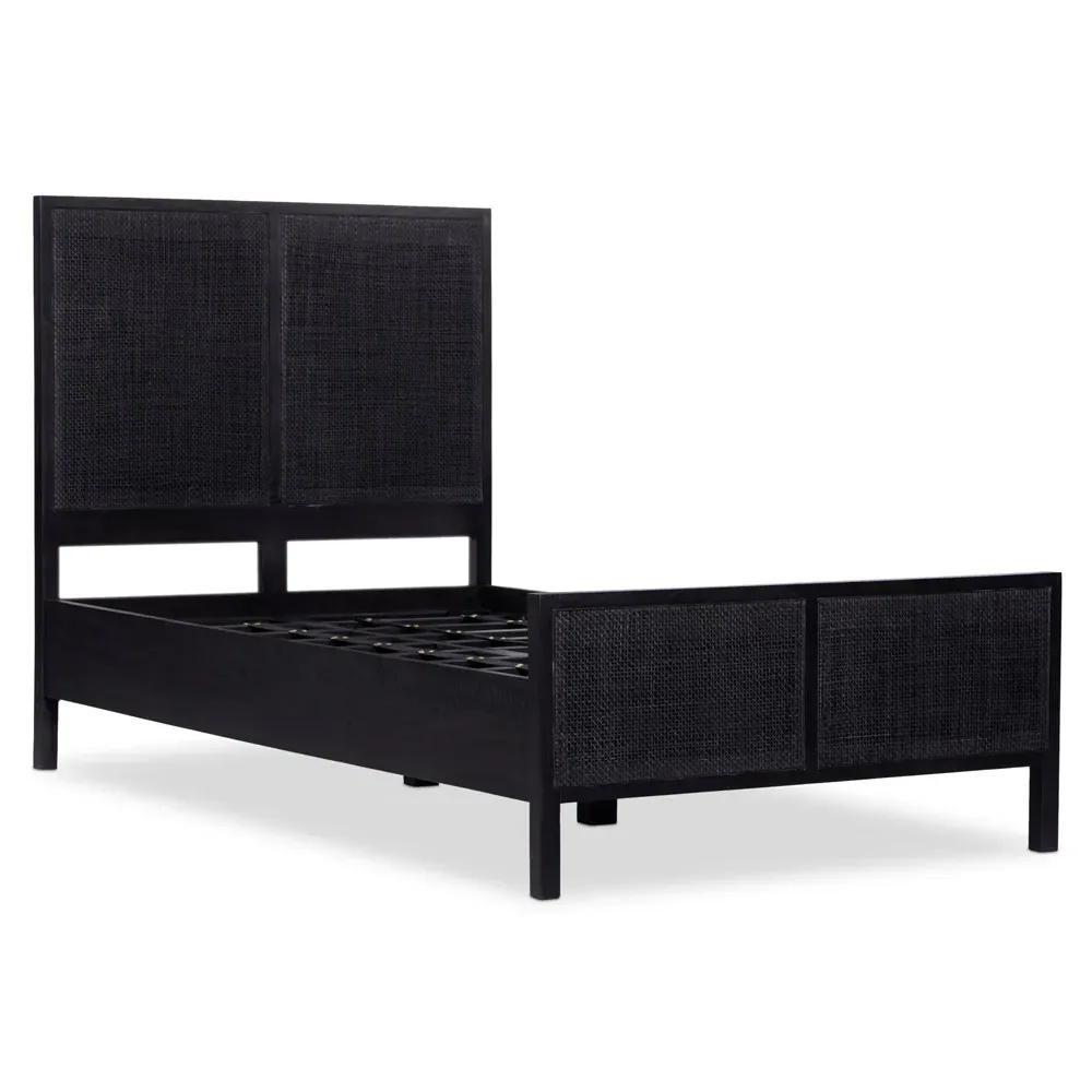 Rhian Twin Size Bed Frame - Black Wash, Mango Wood