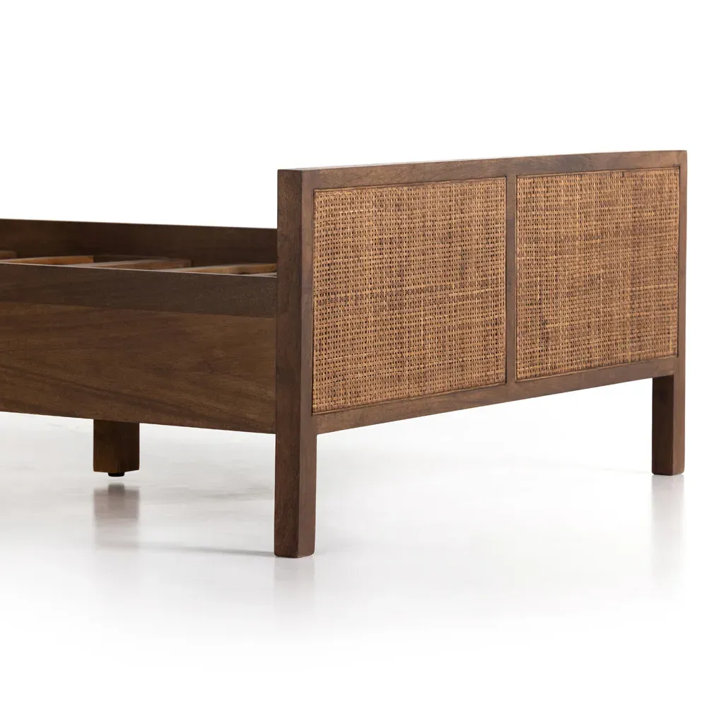 Rhian Twin Size Bed Frame - Brown Wash, Mango Wood