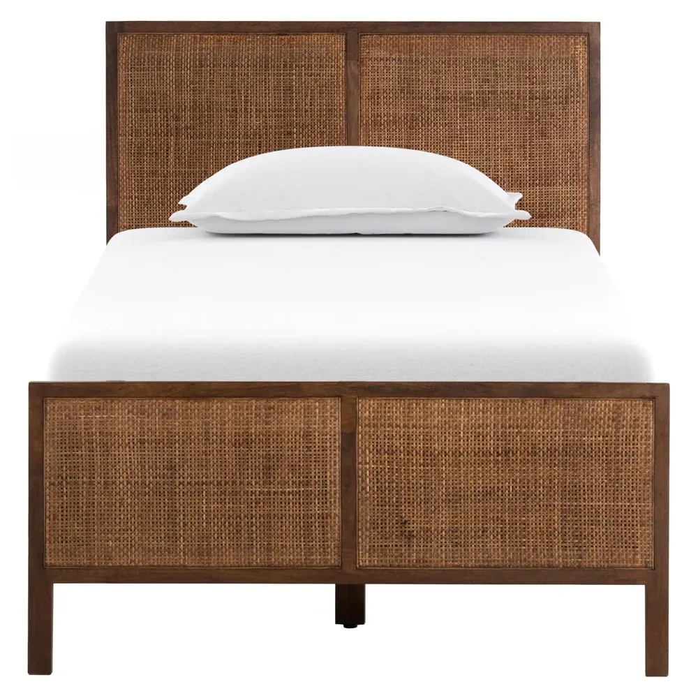 Rhian Twin Size Bed Frame - Brown Wash, Mango Wood