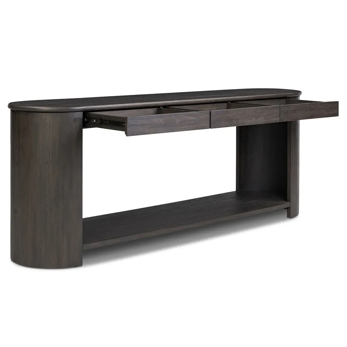 Riacan Oval Console Table - Smoked Black, Oak