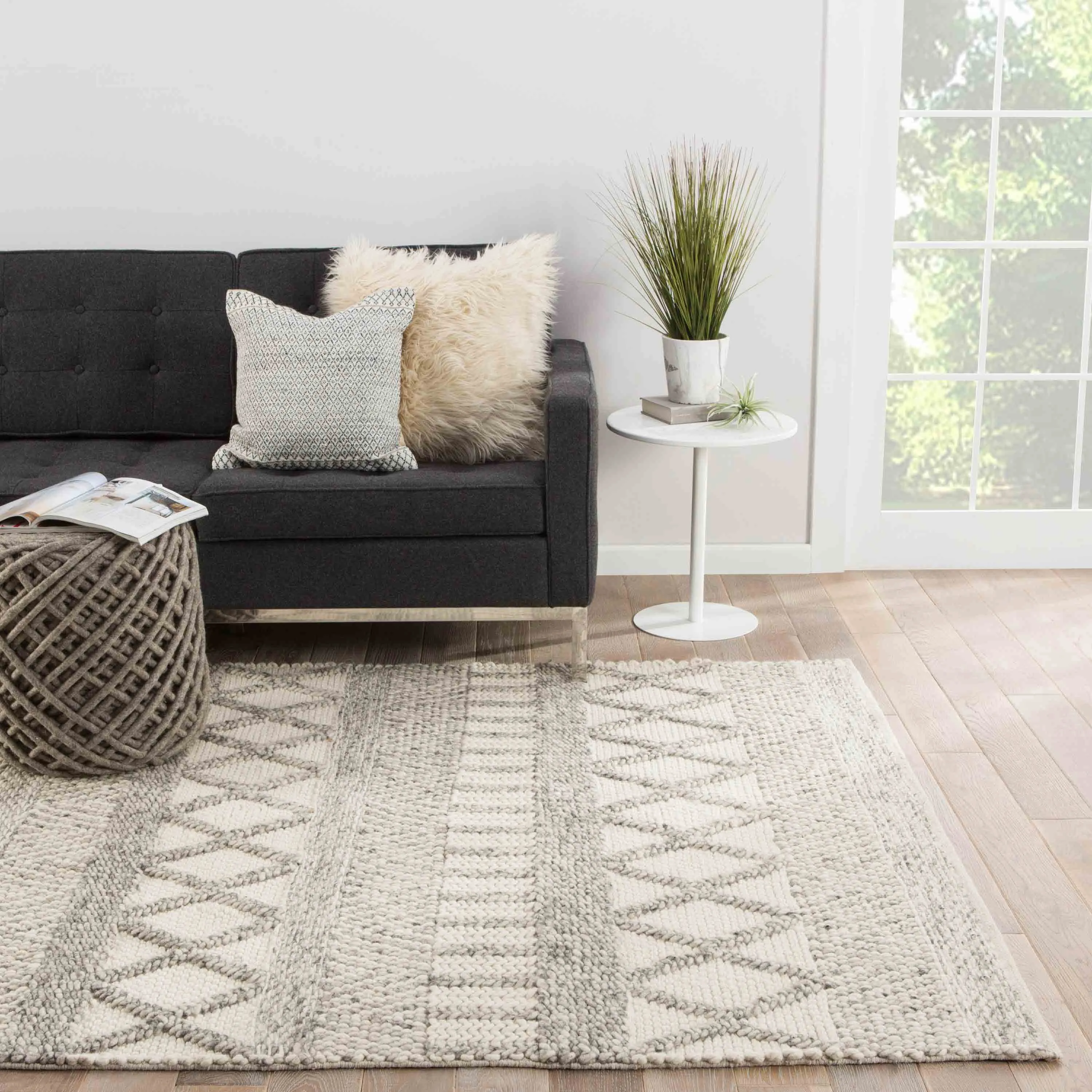 Rian Dula Striped Rug - Ivory Grey, Wool