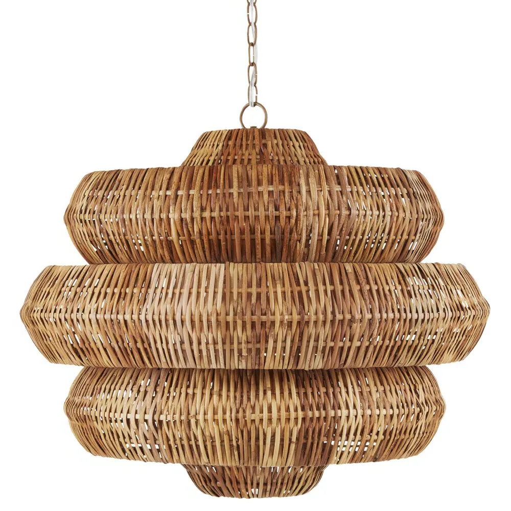 Rica Medium 3-Tier Chandelier - Brown, Rattan