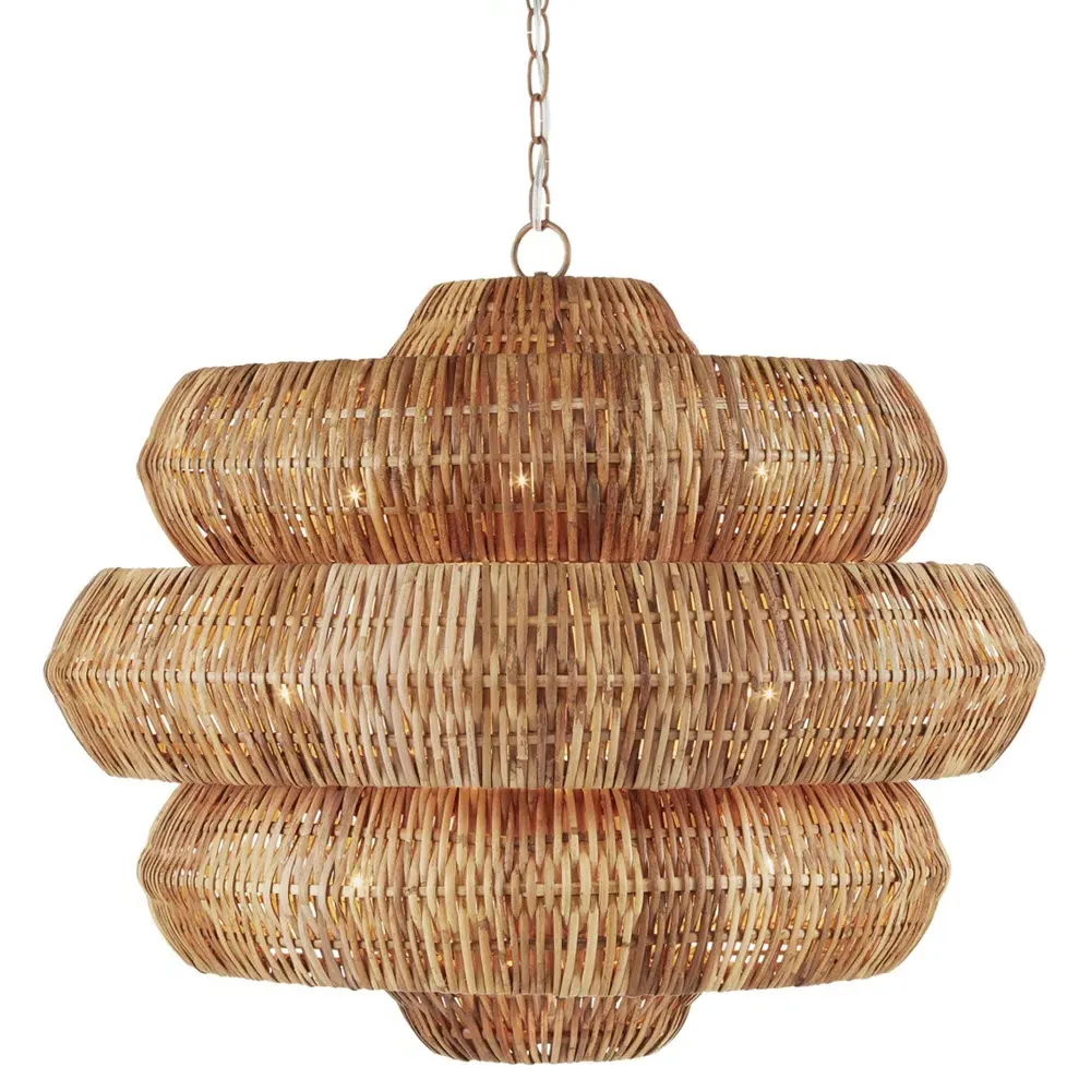 Rica Medium 3-Tier Chandelier - Brown, Rattan