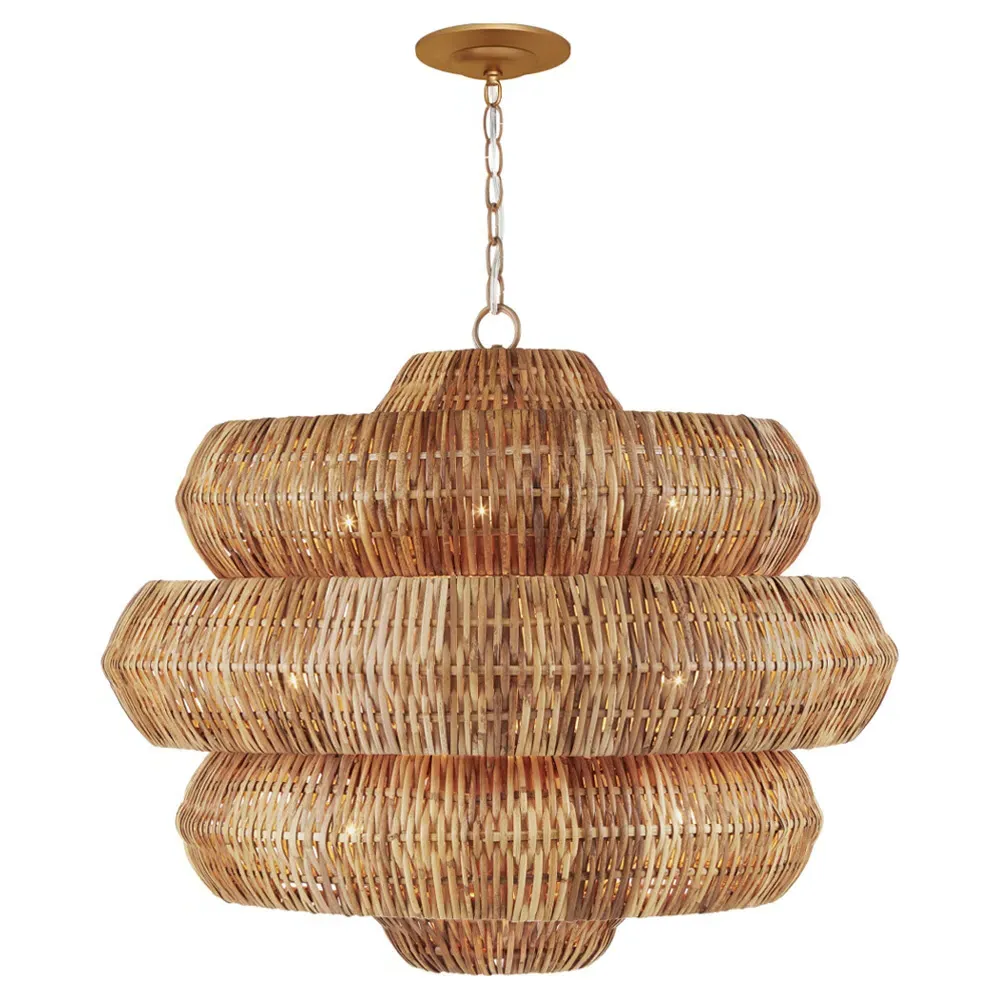 Rica Medium 3-Tier Chandelier - Brown, Rattan