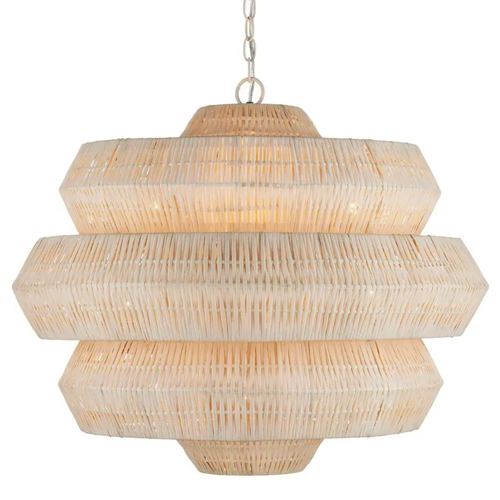Rica Medium 3-Tier Chandelier - White, Rattan