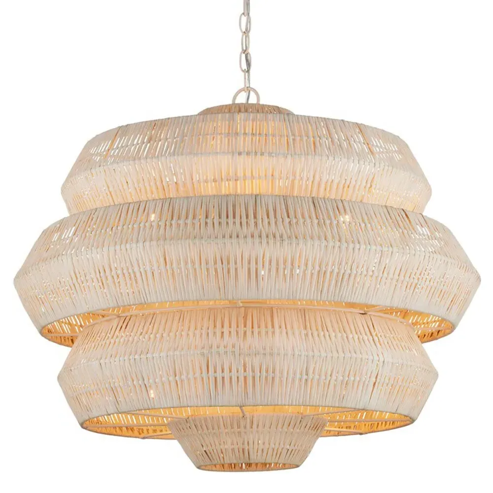 Rica Medium 3-Tier Chandelier - White, Rattan