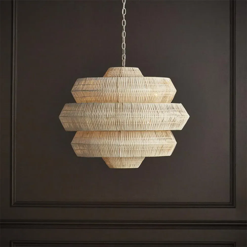 Rica Medium 3-Tier Chandelier - White, Rattan