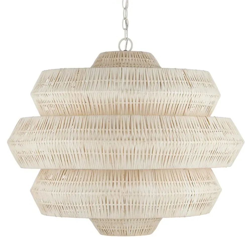 Rica Medium 3-Tier Chandelier - White, Rattan