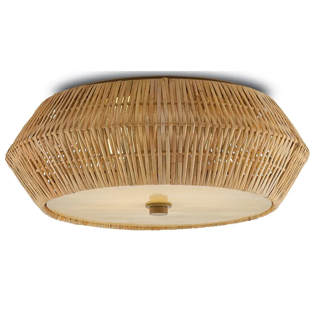 Rica Round Flush Mount - Brown, Rattan
